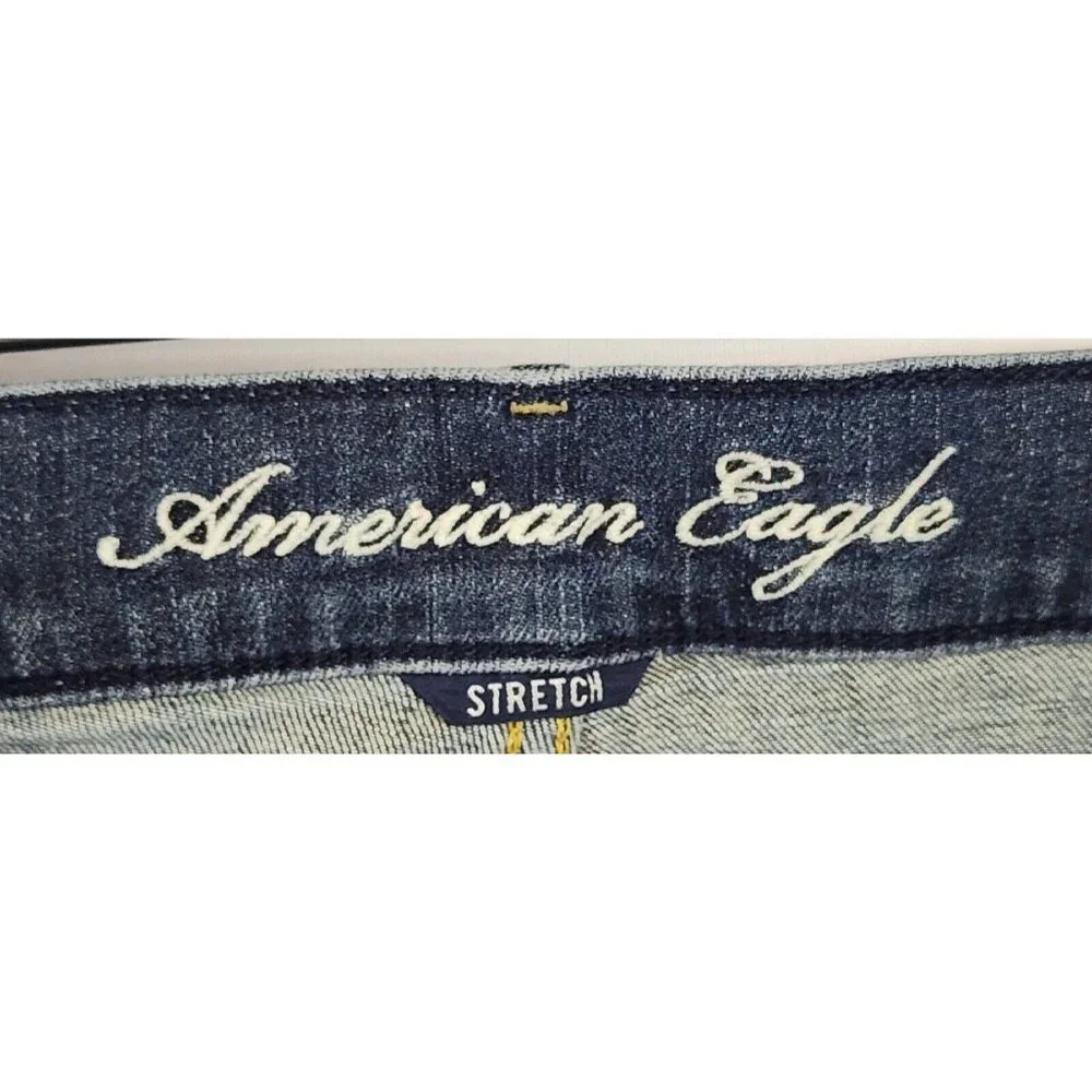 American Eagle Jean Shorts Womens Size 2 Blue Denim Stretch Embroidered Pockets - Picture 3 of 12
